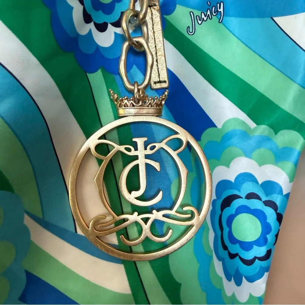 ππ©΅π Vintage G&P Juicy Couture large Gold bag charm tote bag purse blue green - Picture 1 of 15